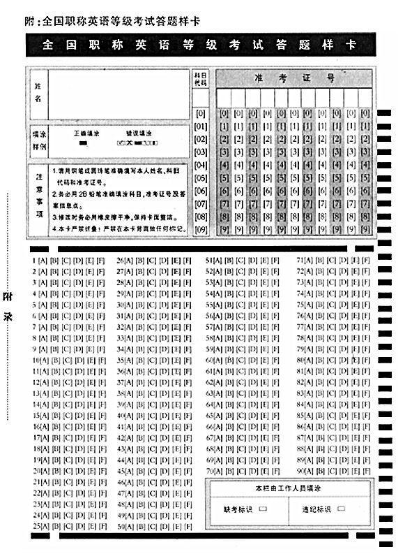 2013全国职称英语等级考试科普:答题样卡