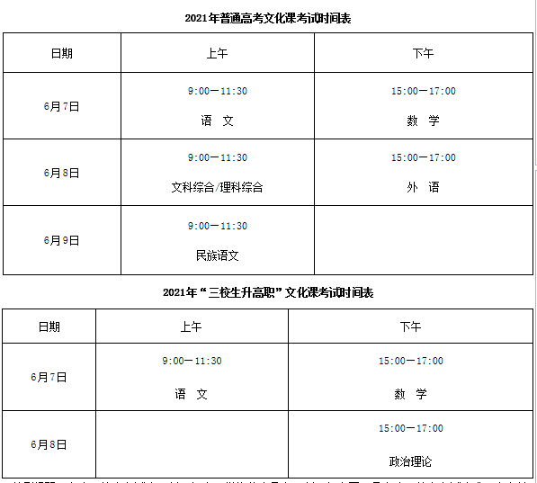 2021年新疆高考时间:6月7日-9日