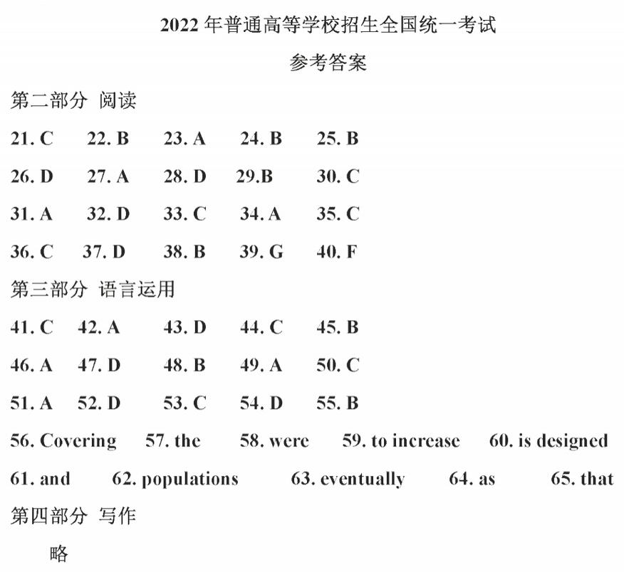 2022年高考英语真题及答案已公布(新高考Ⅰ卷)