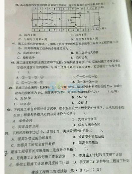 2015年二级建造师《施工管理》真题(部分图片版)