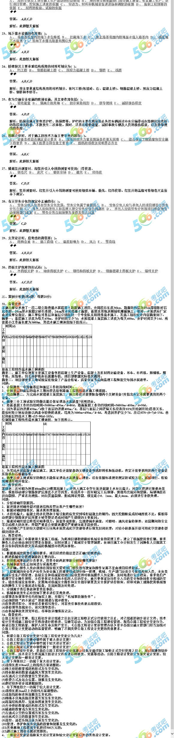 2017二级建造师《公路工程》考前冲刺试题及答案二