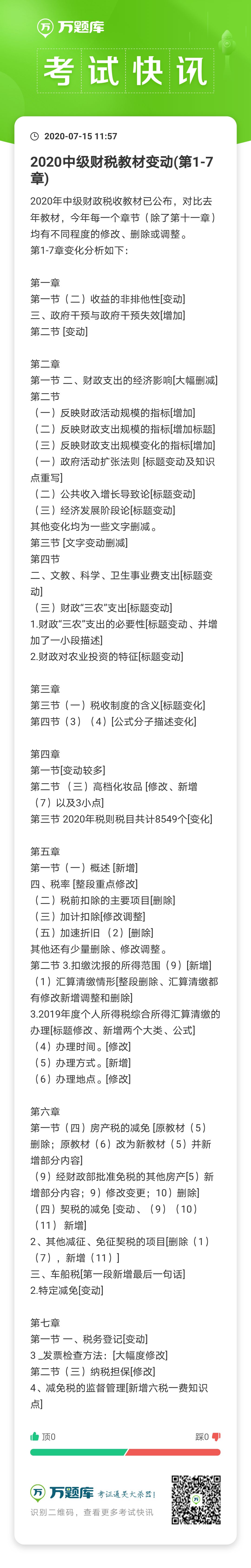 2020年中级财政税收考试教材变化分析