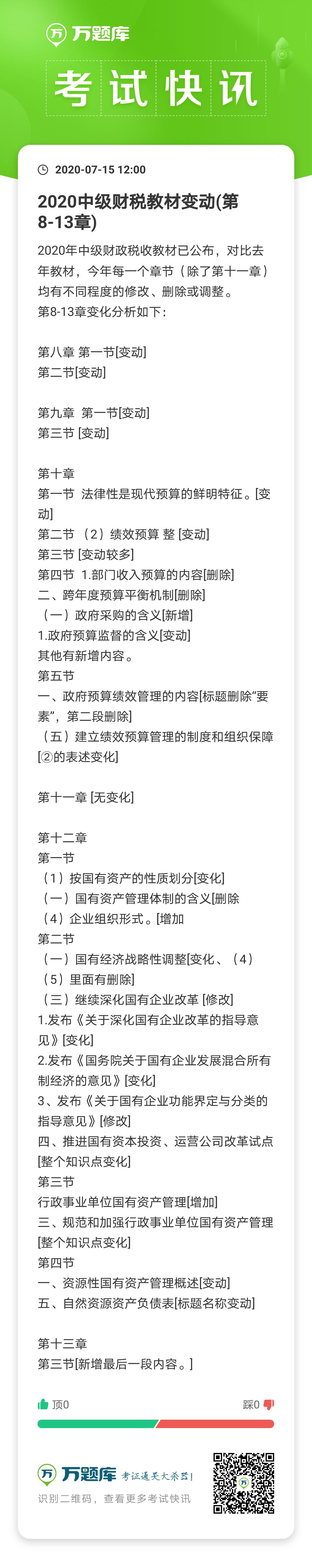 2020年中级财政税收考试教材变化分析