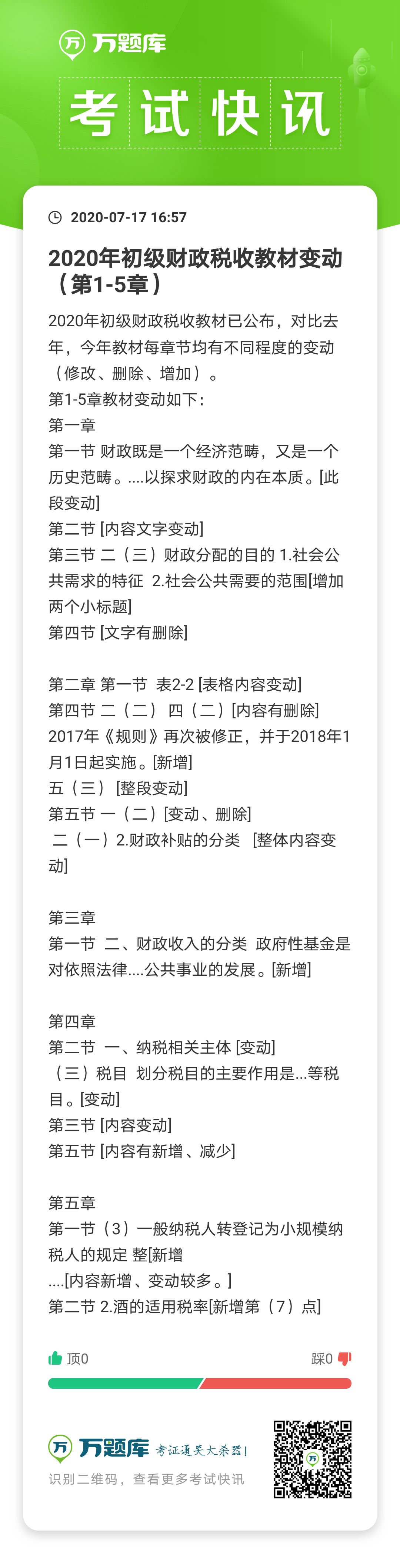 2020年初级财政税收考试教材变化分析