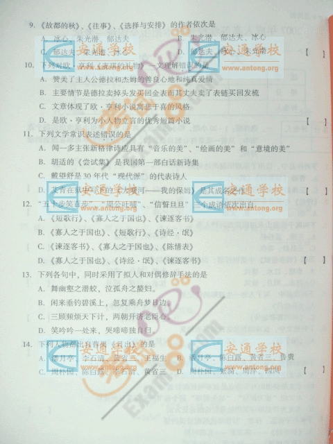 2007年成人高考专升本(大学语文)试题及答案