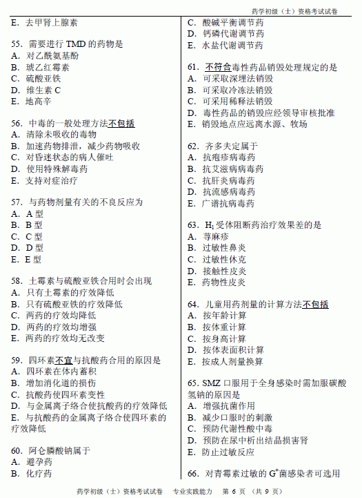 2012年初级药士考试专业实践能力真题