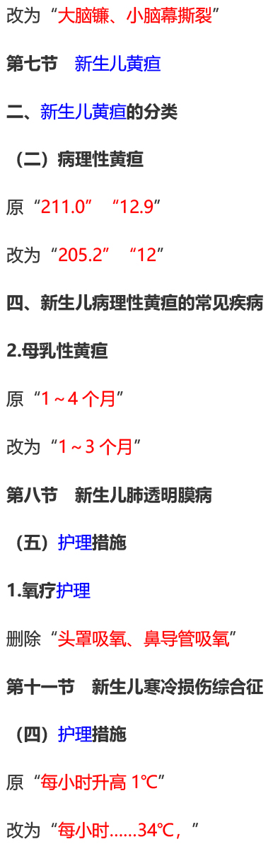 2023年初级护师考试《儿科护理学》教材变动内容