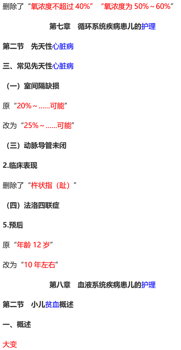 2023年初级护师考试《儿科护理学》教材变动内容