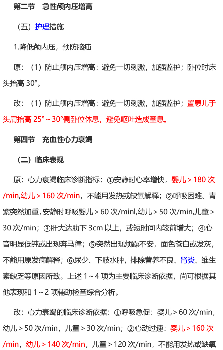 2023年初级护师考试《儿科护理学》教材变动内容