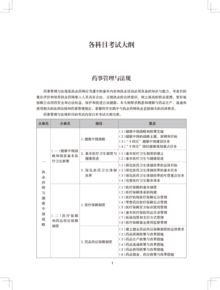 2024年执业药师《药事管理与法规》考试大纲