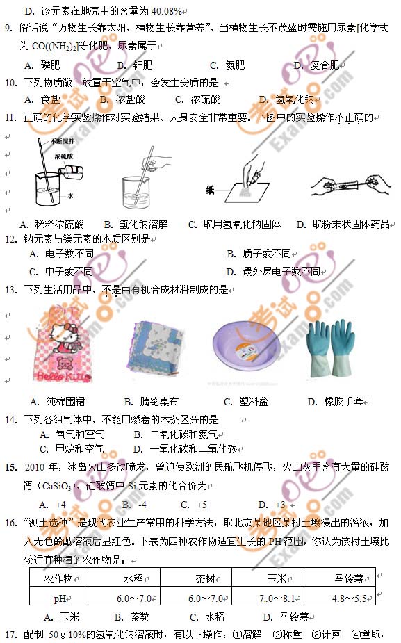 2011北京房山区中考一模化学试题及答案