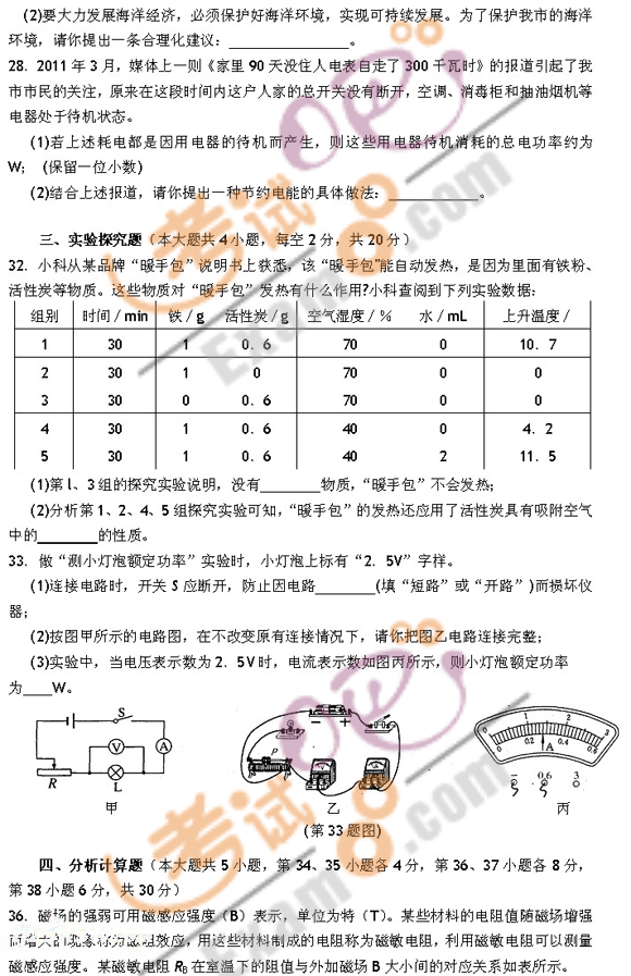 考试吧：2011宁波中考《物理》试题及答案