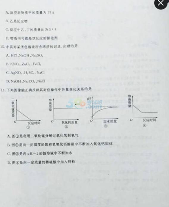 考试吧：2017山东滨州中考《化学》试题