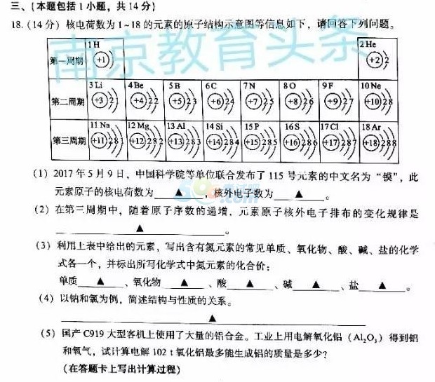 考试吧：2017江苏南京中考《化学》试题及答案