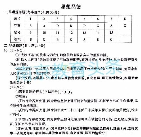 考试吧：2017江苏南京中考《思想品德》试题及答案