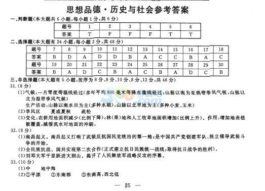 2017浙江杭州中考思想品德·历史与社会试题及答案