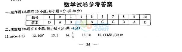 考试吧：2017浙江丽水中考《数学》试题及答案