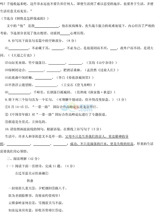 考试吧：2017年山东临沂中考《语文》试题及答案