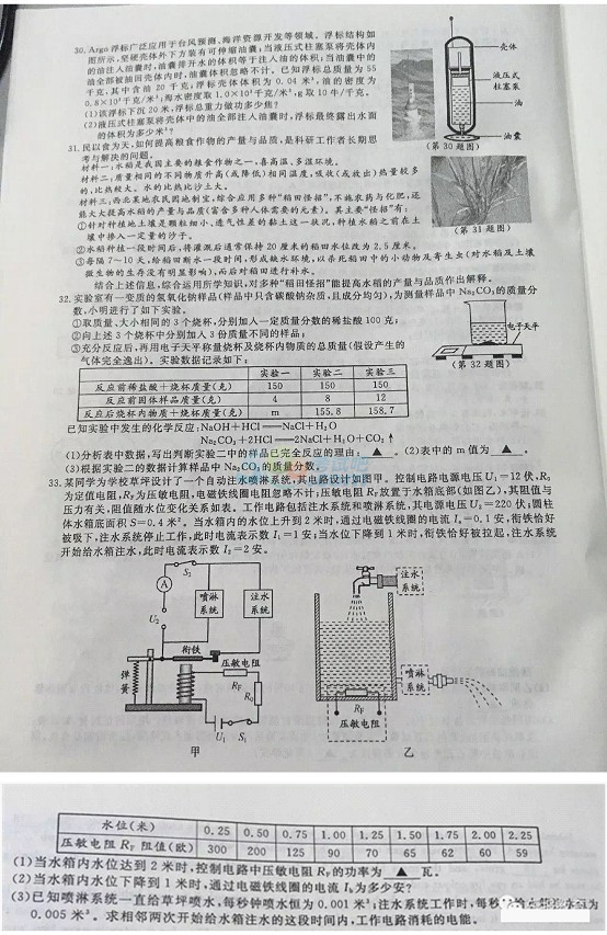 考试吧：2017浙江温州中考《科学》试题及答案