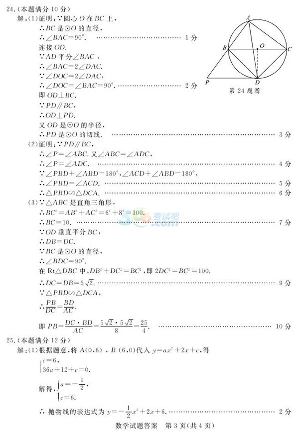 考试吧：山东聊城2017年中考《数学》试题及答案