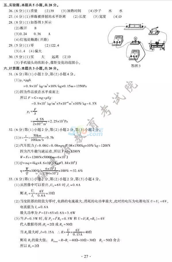 考试吧首推：2017福建中考《物理》试题及答案