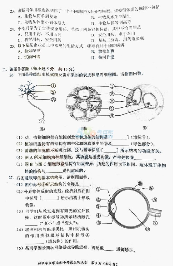 考试吧：2017年湖南长沙中考《生物》真题及答案