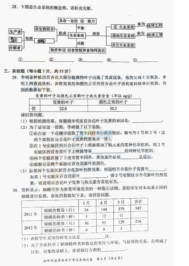 考试吧：2017年湖南长沙中考《生物》真题及答案