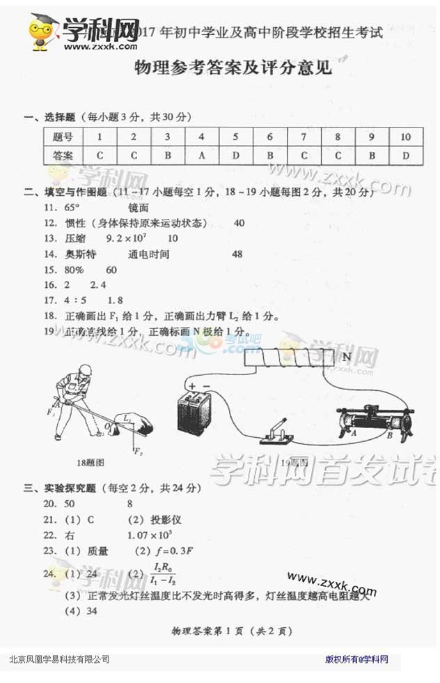 考试吧：2017四川广元中考《物理》试题及答案