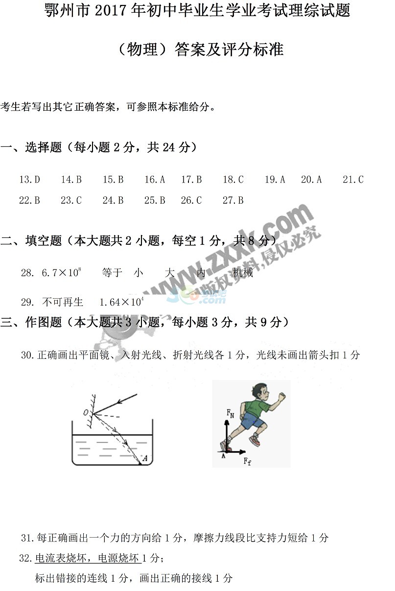 考试吧：2017年湖北鄂州中考《理综》试题及答案