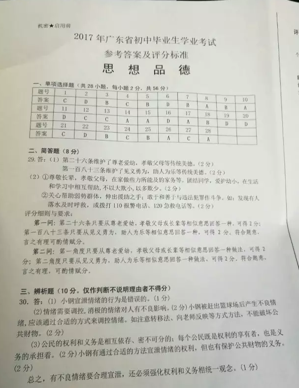 考试吧：广东2017中考《思想品德》试题及答案