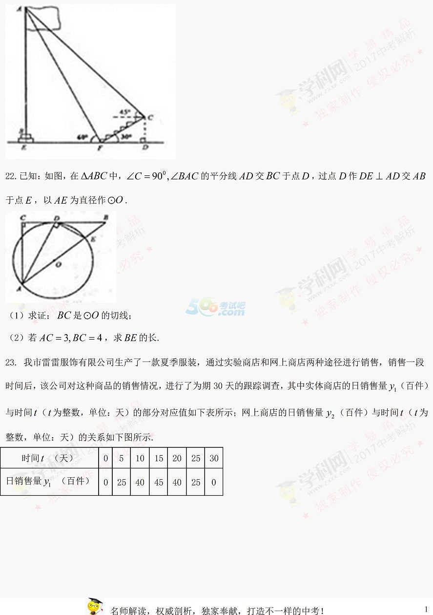 考试吧：2017湖北荆门中考《数学》试题及答案