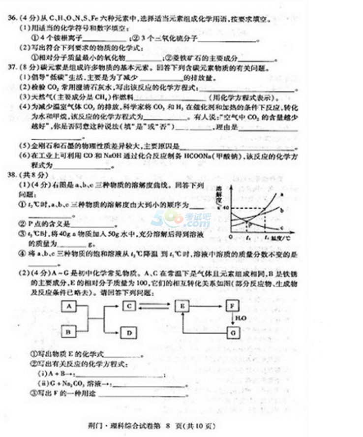 考试吧：2017湖北荆门中考《理综》试题及答案