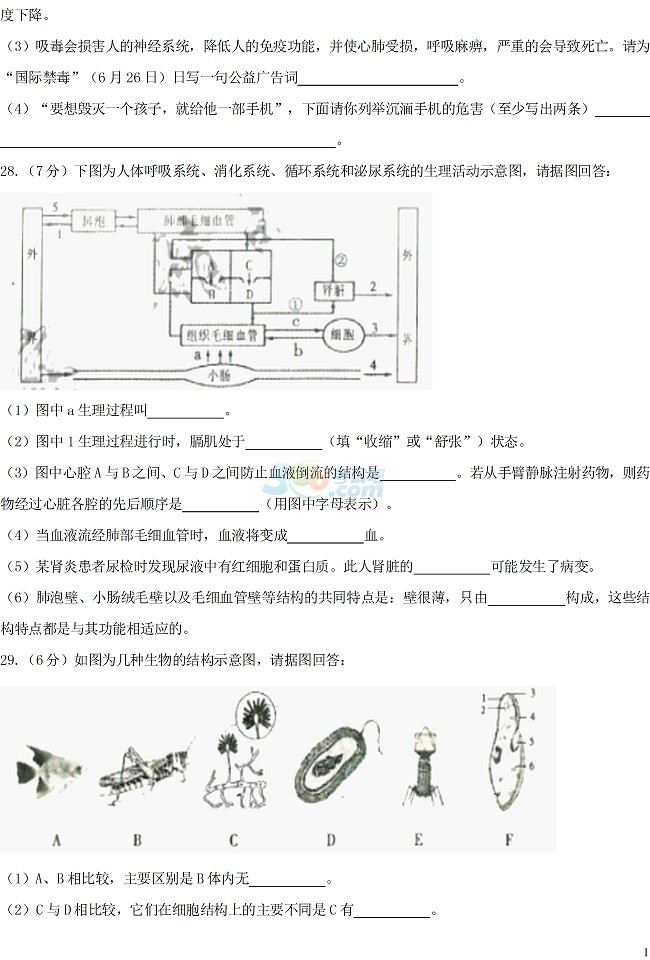 考试吧：2017年湖南衡阳中考《生物》试题及答案