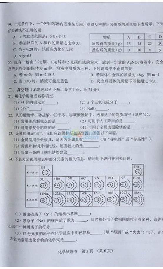 考试吧：2017年湖南湘潭中考《化学》试题