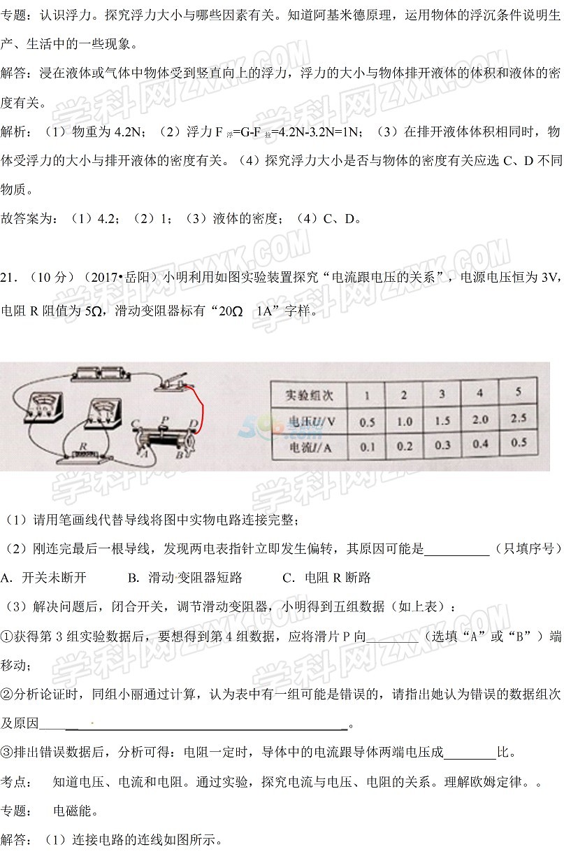 考试吧：2017年湖南岳阳中考《物理》试题及答案