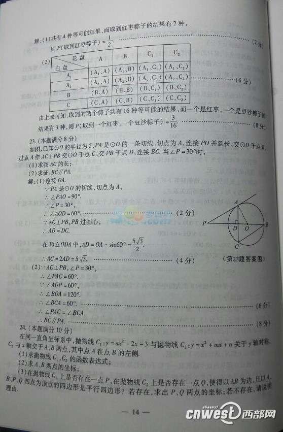 考试吧：2017年陕西省中考《数学》真题及答案