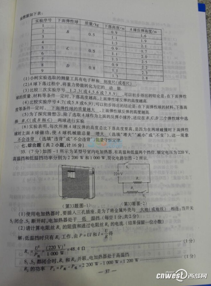 考试吧：2017陕西中考《物理和化学》真题及答案