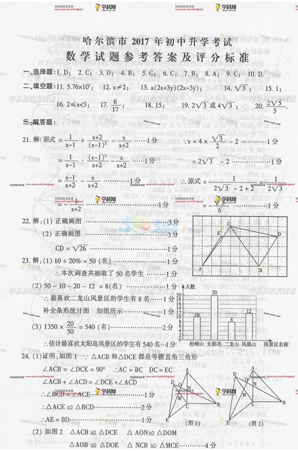 2017年黑龙江哈尔滨中考《数学》真题及答案