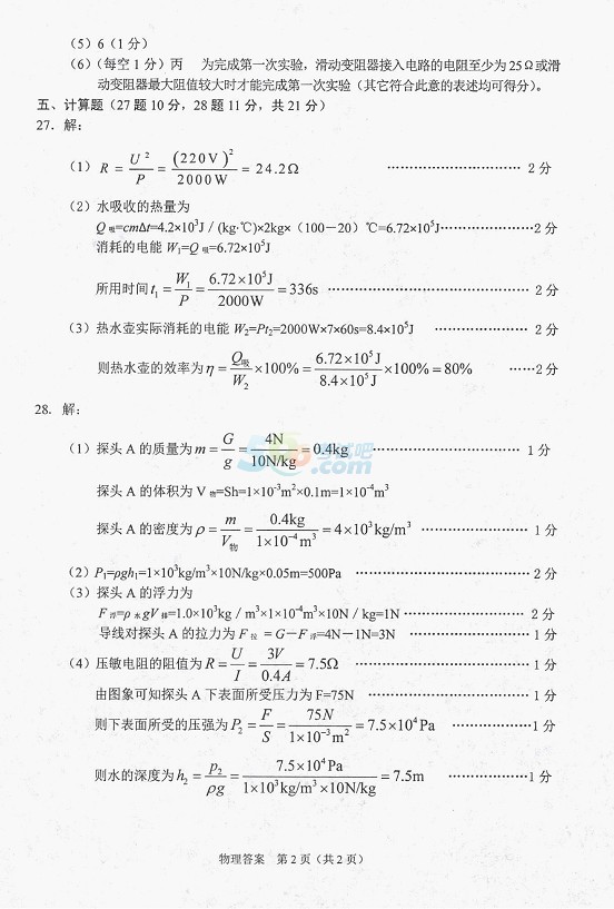 考试吧：2017年青海中考《物理》真题及答案