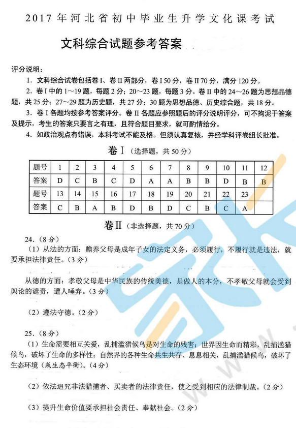 考试吧：2017河北省中考《文科综合》试题及答案