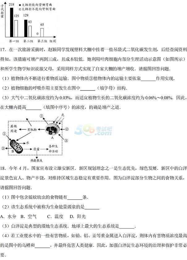 考试吧：2017年河北省《生物》试题及答案