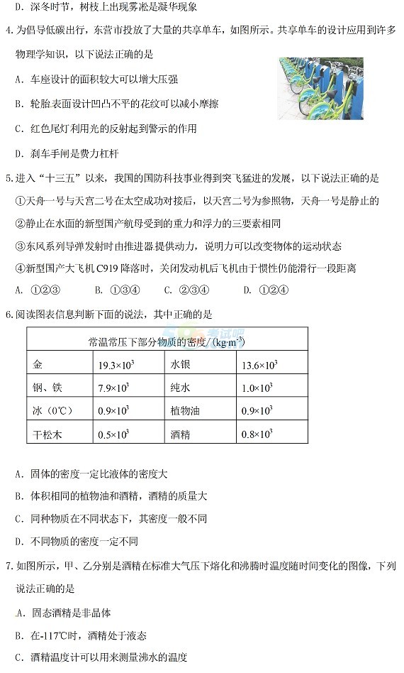 考试吧：2017年山东东营中考《物理》真题及答案