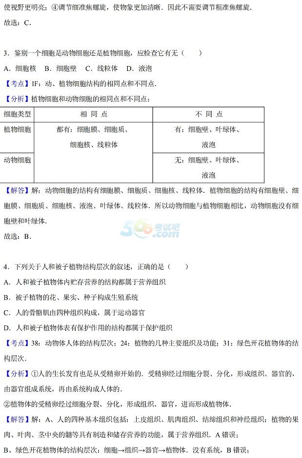 考试吧：2017年甘肃兰州中考《生物》试题及答案