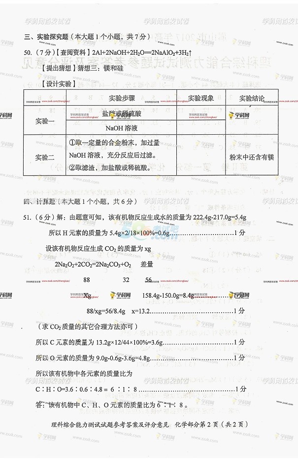 考试吧：2017年四川眉山中考《理综》真题及答案