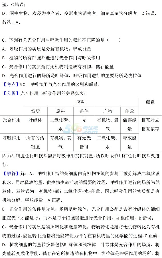 考试吧：2017年四川眉山中考《生物》真题及答案