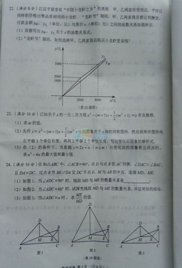 2017年湖北联考地区中考《数学》真题及答案