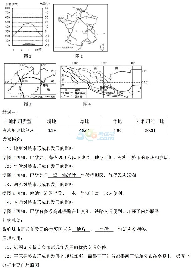 考试吧：2017年山东青岛中考《地理》试题及答案