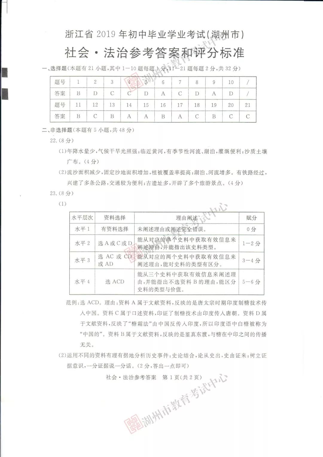 2019年浙江湖州中考《思品》真题及答案已公布