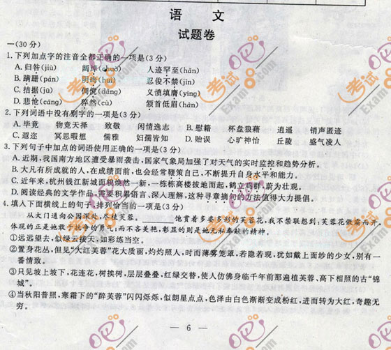 2010年浙江省杭州市中考《语文》试题及答案