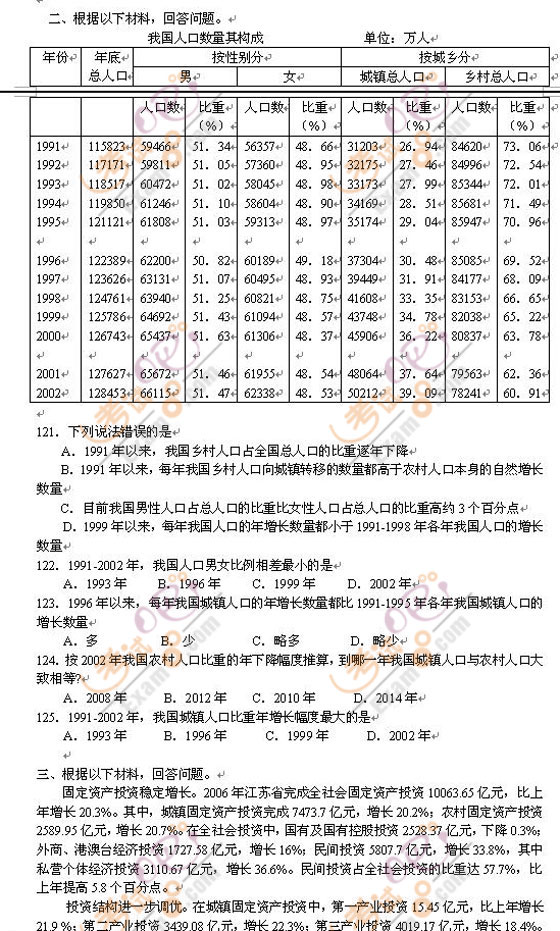 云南：2008年省公务员考试行测模拟试题及答案